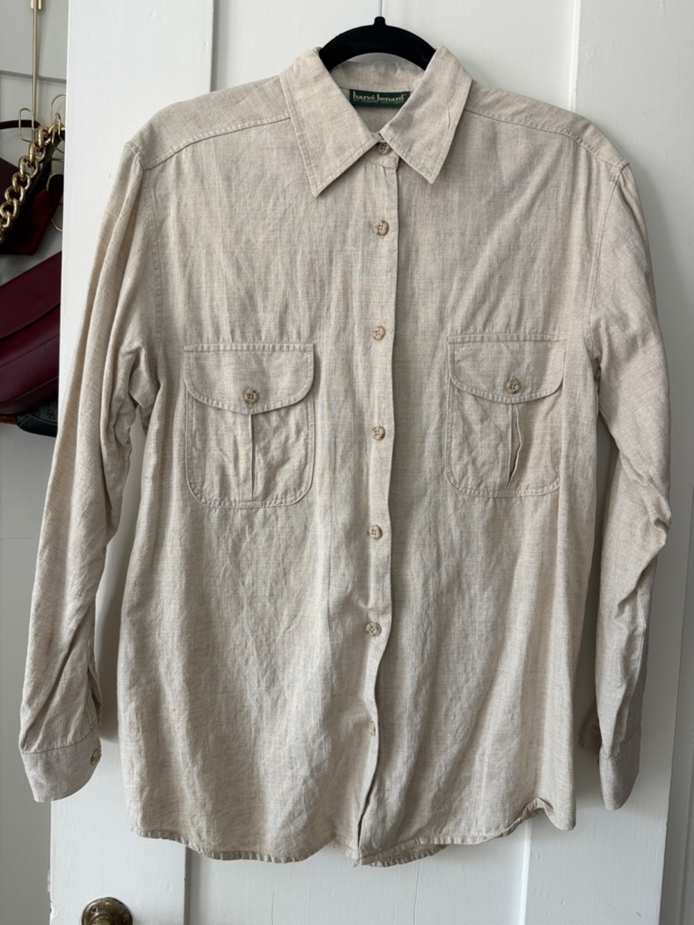 Harvé Benard Neutral Linen-cotton safari  Button Shirt Medium